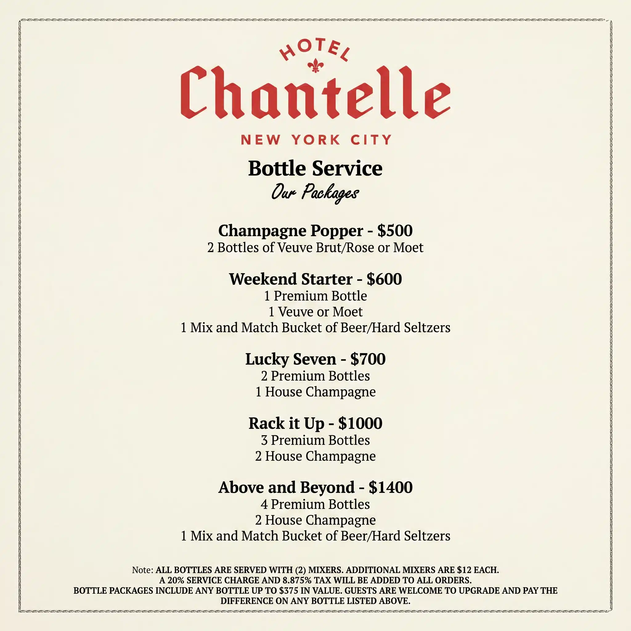 Hotel Chantelle Bottle Packages