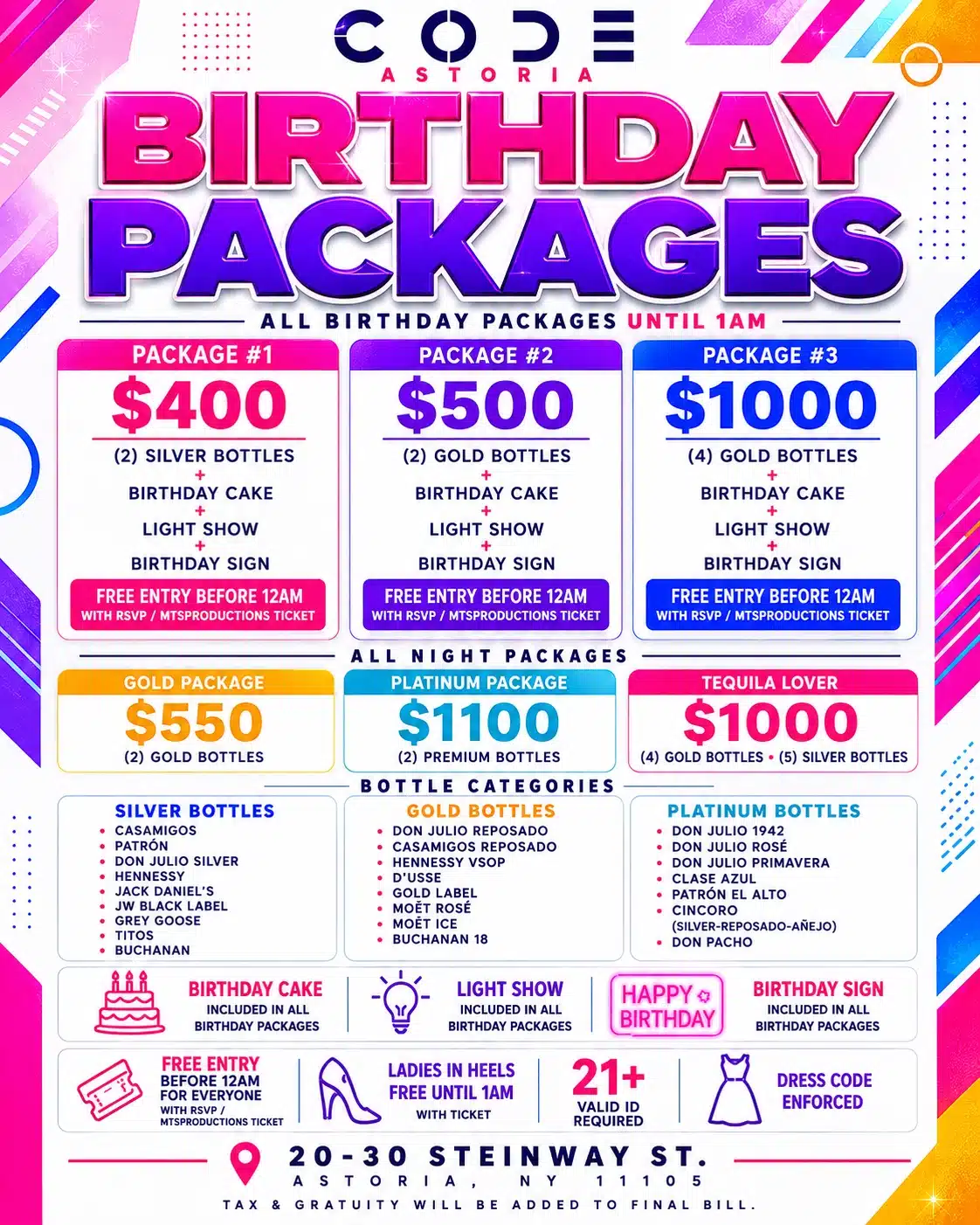 code astoria birthday packages